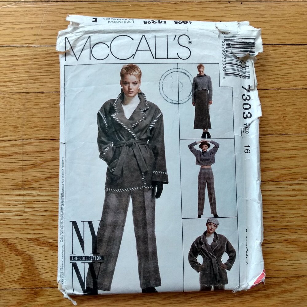 Vintage Jacket, Top, Wrap Skirt, Pants Sewing Pattern Size 16 McCalls 7303 UNCUT